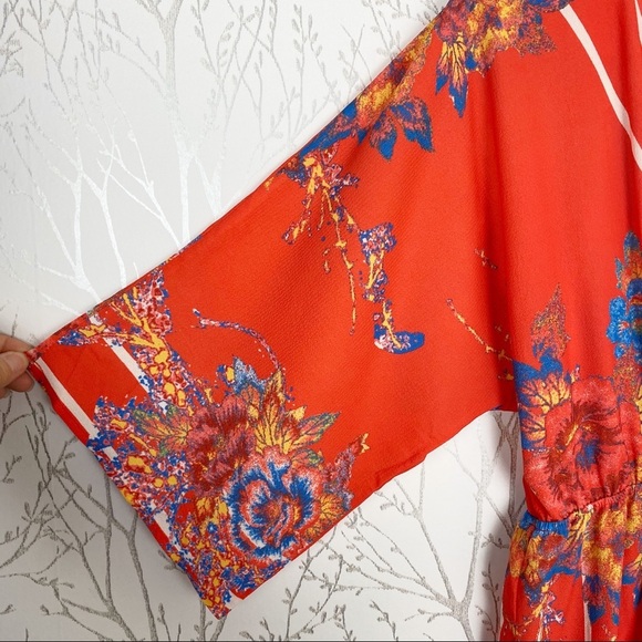 FLYING TOMATO Red Floral Faux Wrap Wide Leg Jumpsuit NWT Small - Picture 3 of 10